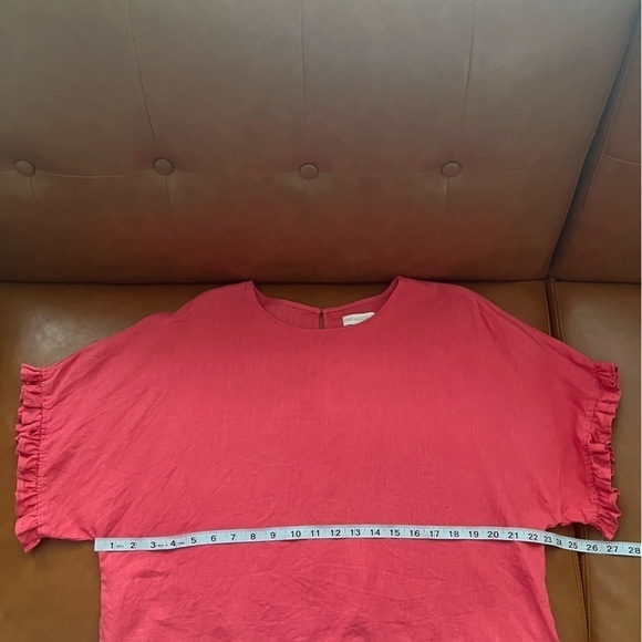 Cynthia Rowley Berry Pink Coral 100% Linen Ruffles Shirt Cropped Top Size Large - Picture 8 of 10